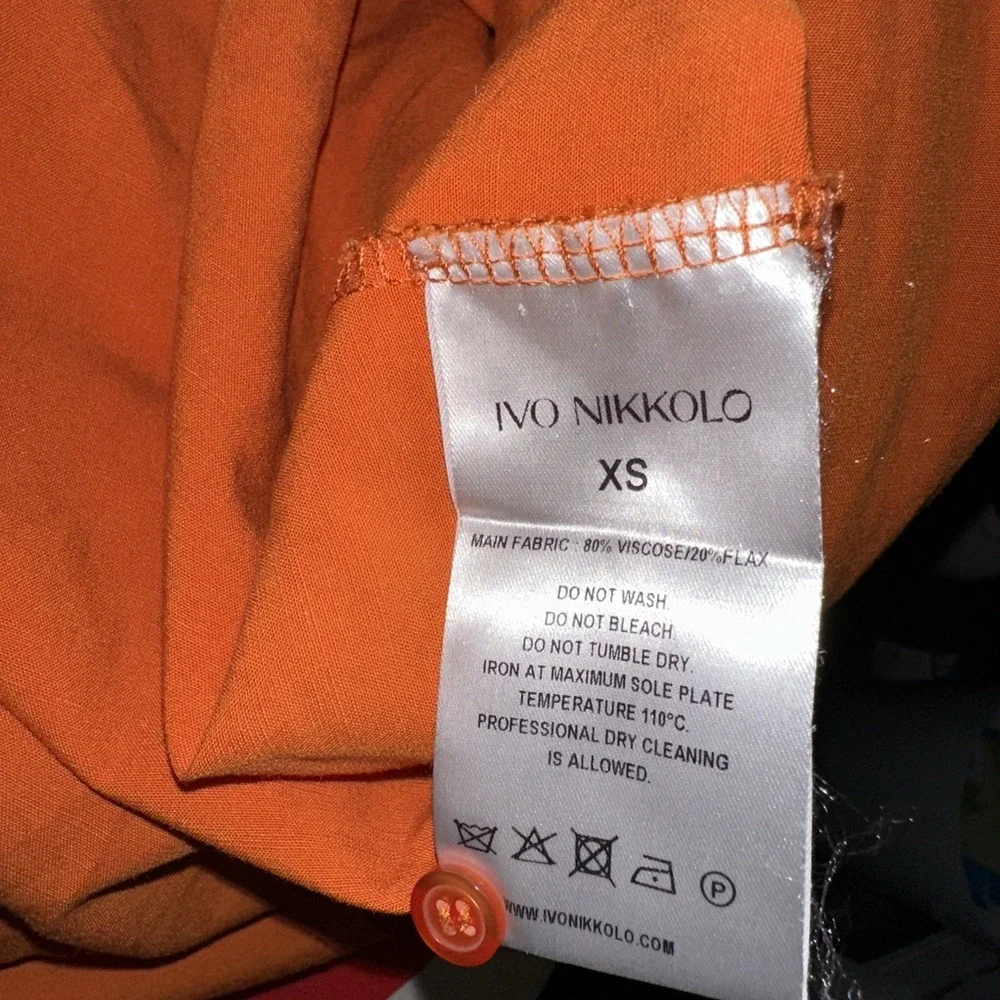 Ivo Nikkolo  Orange Button Up Linen Dress Short Sleeve Size XS‎ Waist Belt